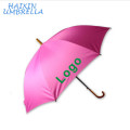 Pink Fiberglass Quality Promotion 23" and 27" 8 Panel Auto Walking Stick Customize Logo Print Wooden Handle Umbrella Wholesale